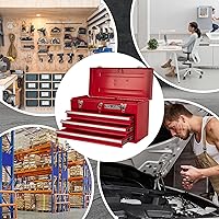 Vista 6 de 20.3“ Metal Tool Box with Drawer Portable Steel Tool Box with Protective Liner and Latch Closure and Lock for Garage, Home and Warehouse