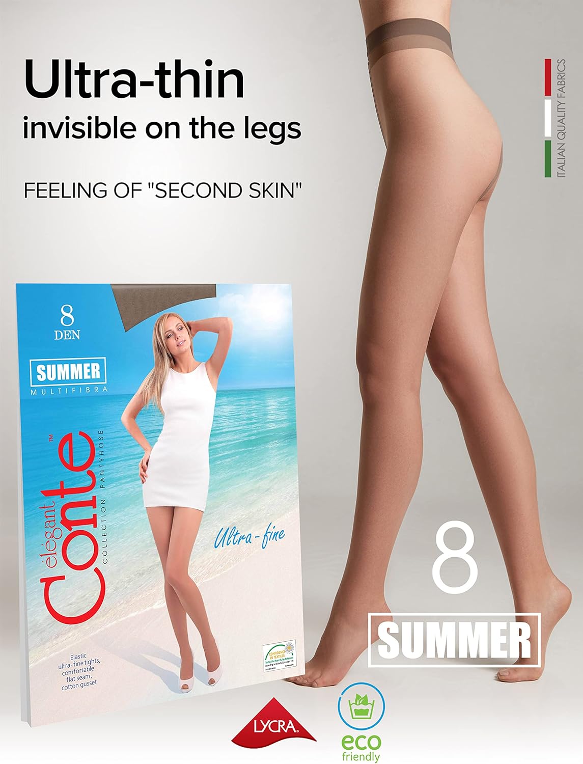 Conte Ultra Fine Sheer to Waist Pantyhose Summer 8 Denier Medium Shade