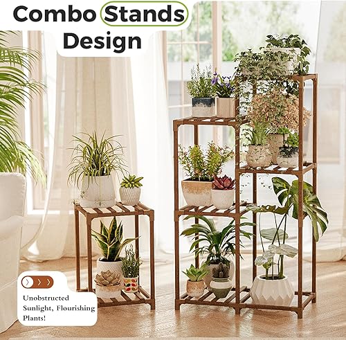 Miniatura 2 de Bamworld Soporte para plantas colgantes de interior, estante grande para plantas al aire libre, para múltiples plantas, decoración bohemia para el