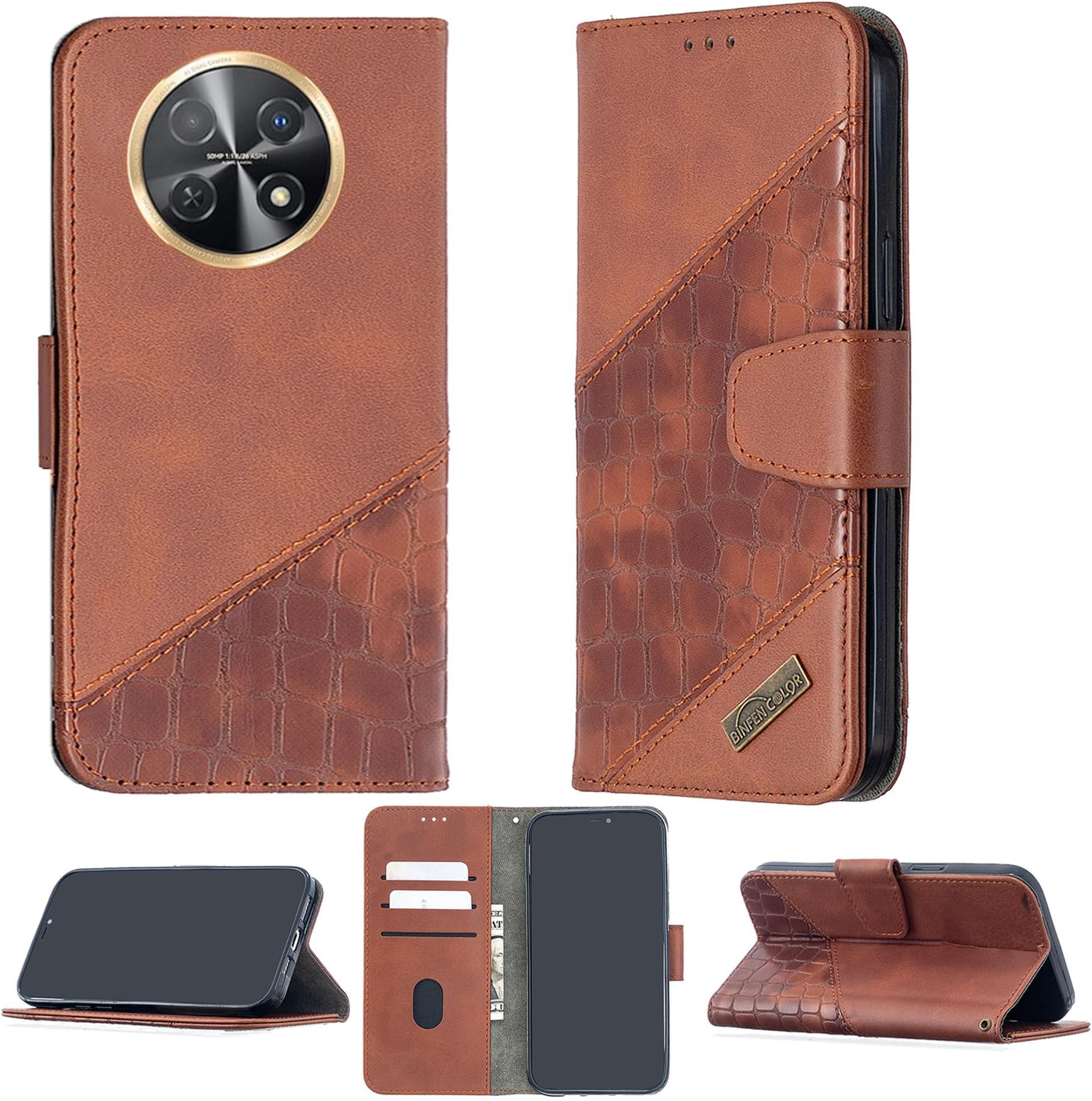 Case for Huawei Enjoy 60X Case Compatible with Huawei Enjoy 60X Phone Case Cover Flip Stand Cover Stitching Style Wallet Case Brown