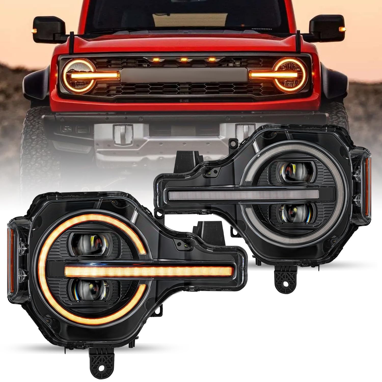 LESEM Full LED Projector Headlights Assembly Compatible With 2021-2024 Ford Bronco Base/Black Diamond/First Edition/Big Bend/Outer Banks/Badlands/