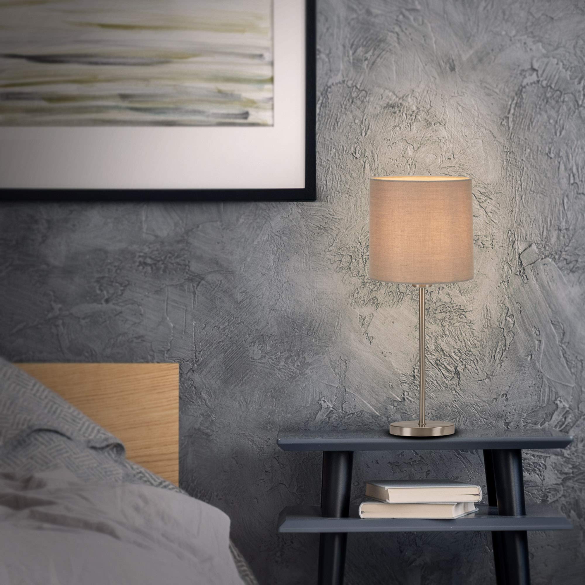Briloner Leuchten - Lampa stołowa, lampka stołowa, lampka nocna, lampka na biurko, 1 x E14, z włącznikiem kablowym, abażurem z materiału, taupe, 160 x 385 mm (średnica x wys.), 7002-011