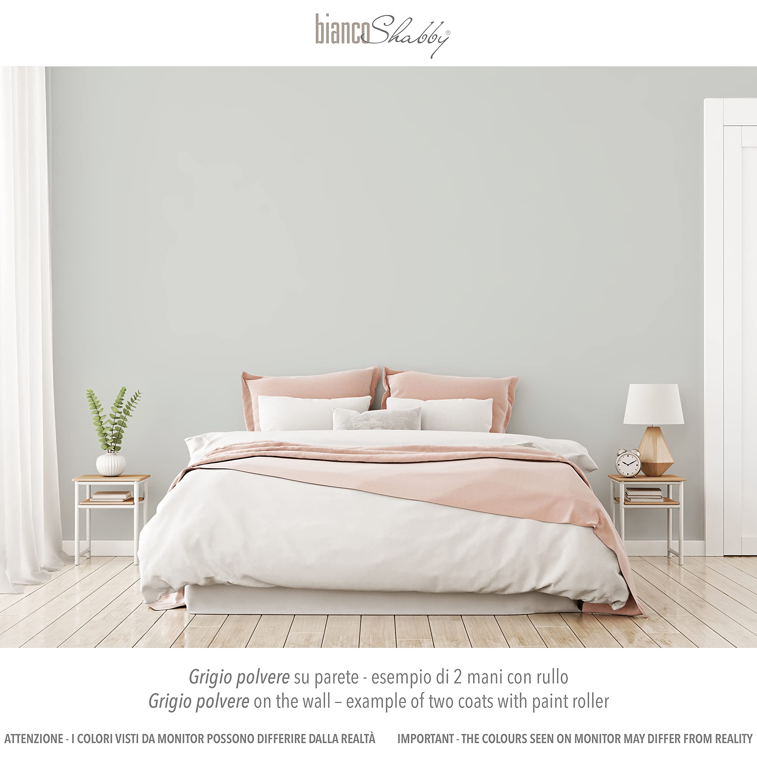 bianco Shabby® Grigio Polvere (Dusty Grey) farba kredowa na bazie wody do wszystkich powierzchni – bardzo matowe wykończenie (2,5 l)