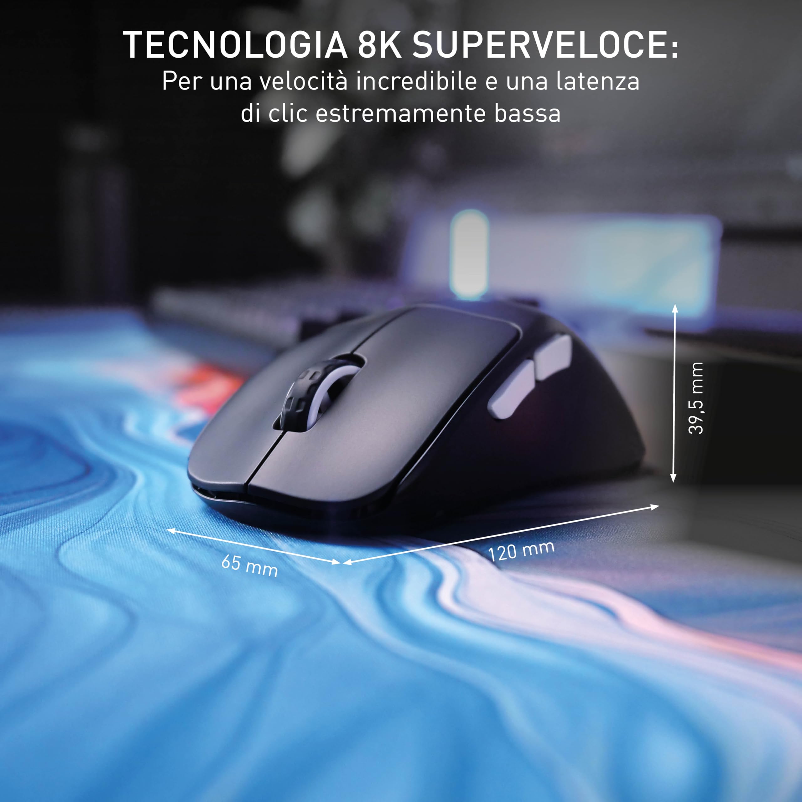 CHERRY XTRFY M64 Pro Wireless, Mouse da Gioco Ultraveloce, 2,4 GHz, Ottimizzato per esports, Mouse 8K, Forma Ergonomica Piatta Davanti, Nero