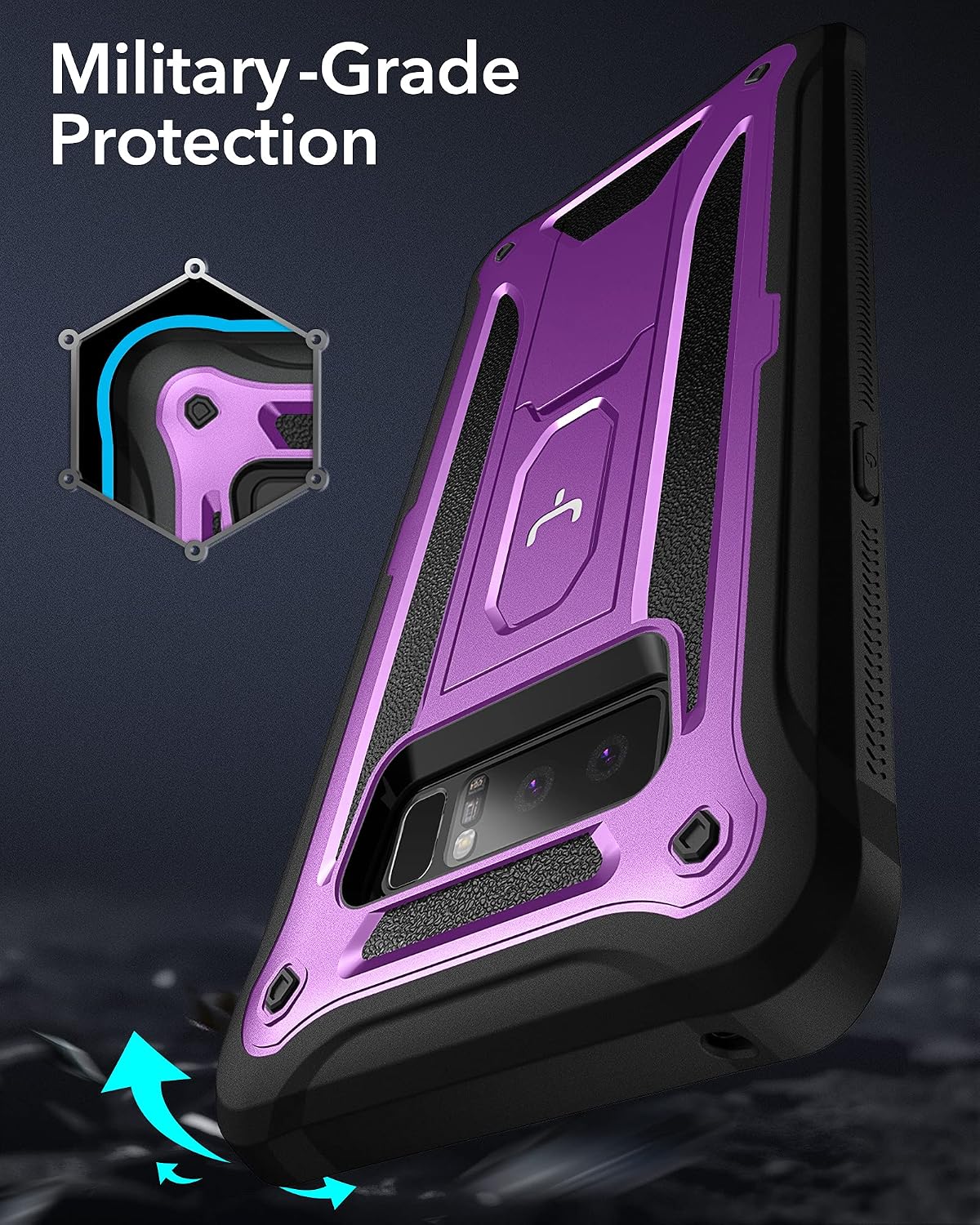 YOUMAKER Kickstand Case for Galaxy Note 8, Full Body with Built-in Screen Protector Heavy Duty Protection Shockproof Rugged Cover for Samsung Galaxy Note 8 6.3 Inch - Purple/Black