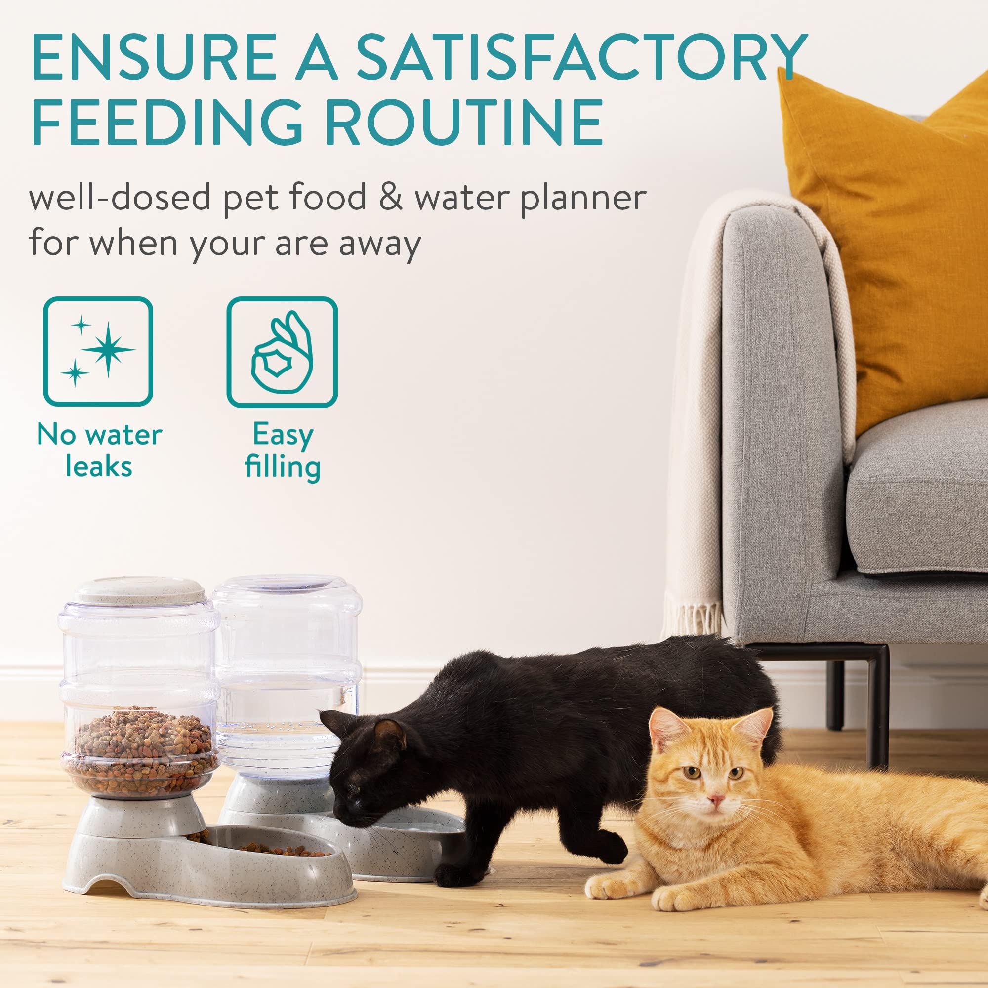 Navaris Set 2X Dispenser Automatico Cibo Acqua - Distributore Crocchette Cani Gatti 3,8L - Senza Batterie - Distributori Erogatori Animali Domestici