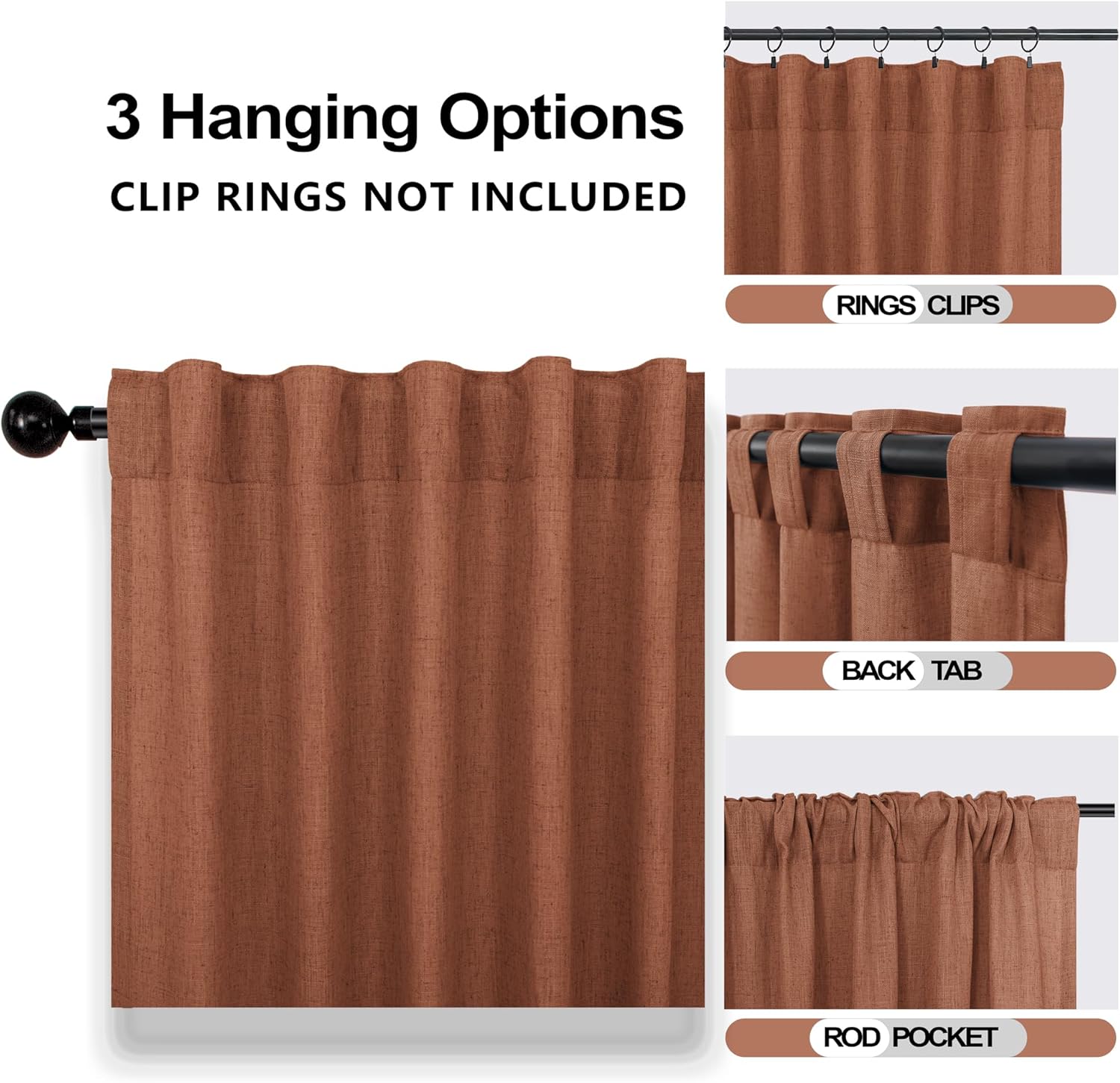 Mrs.Naturall Terracotta Curtains 84 Inches Long for Living Room, Boho Farmhouse Rustic Semi Sheer Cognac Linen Curtains for Bedroom, Earth Tone Earthy Drapes 2 Panels, Terra Cotta Rust Colored