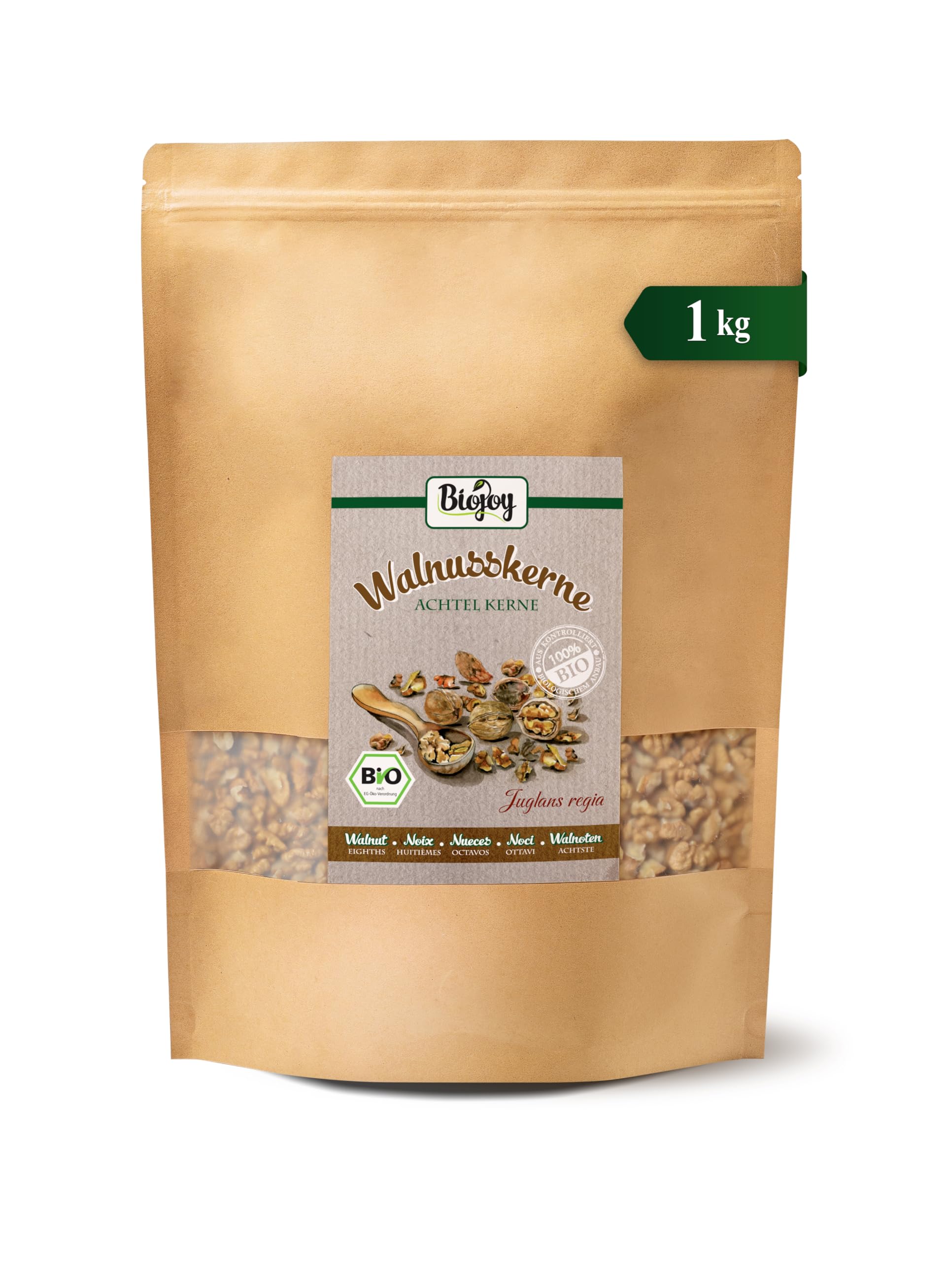 Biojoy Nueces Peladas Ecológicas (1 kg Octavos), crudas y sin aditivos (Juglans regia)