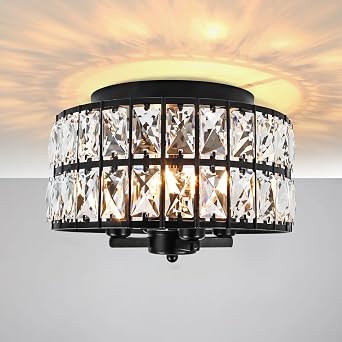 Black Crystal Flush Mount Ceiling Light 11.22" 4-Light