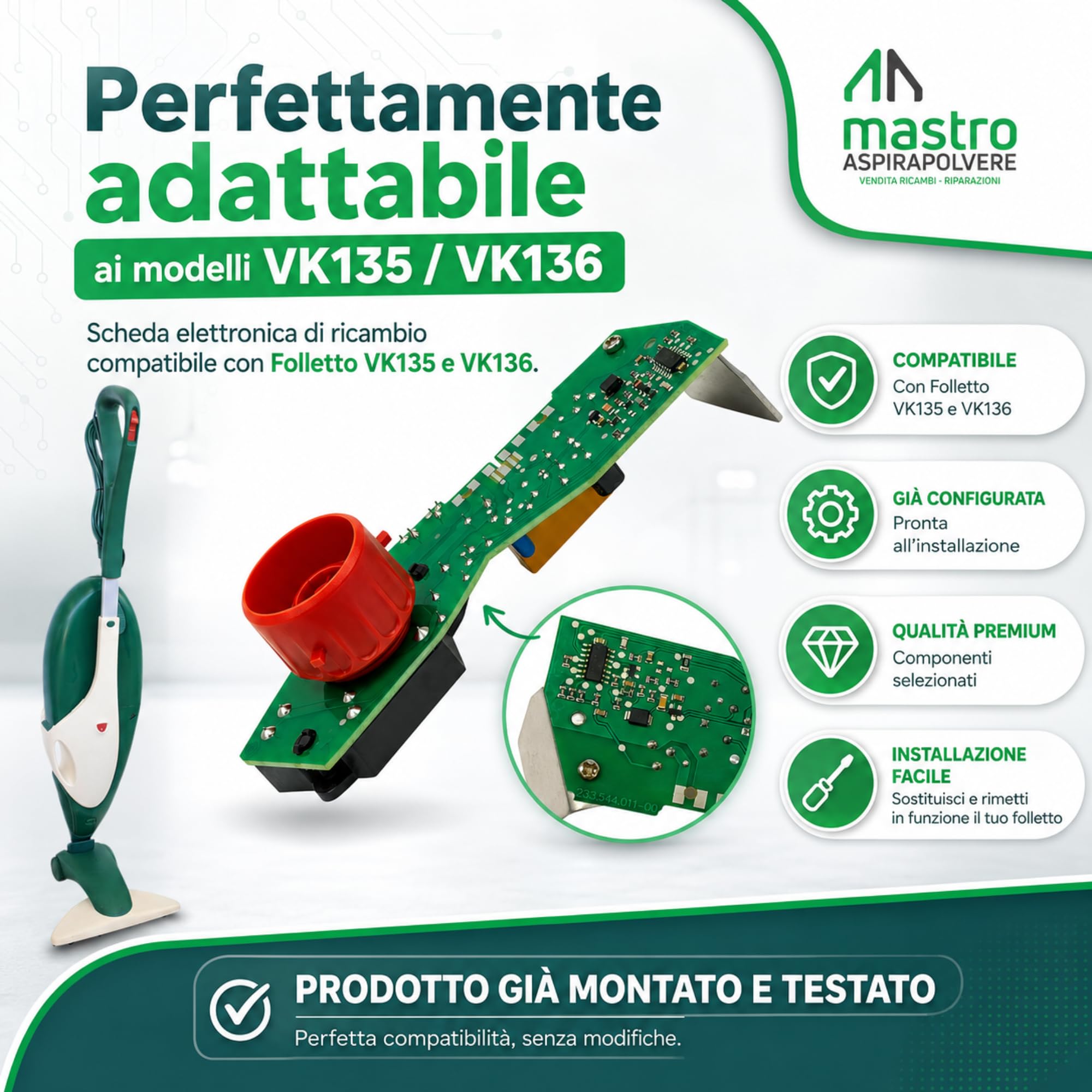 Tarjeta Electrónica de Alimentación Compatible con Folletto VK135/VK136
