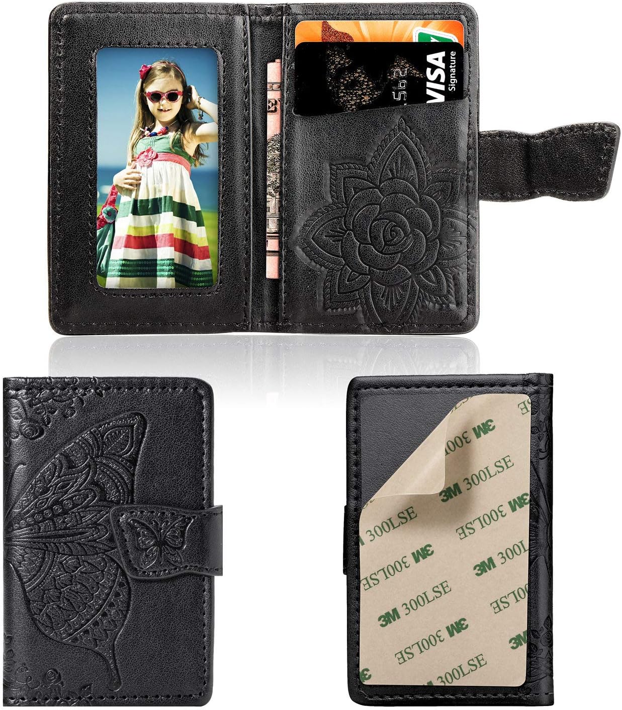 Cmeka Cell Phone Wallet,Credit Card Holder for Back of Phone Pocket 3M Adhesive Sticker Card Pouch Sleeve for iPhone/Samsung Galaxy/Sony/Android and Most Smartphones (Black-Butterfly)