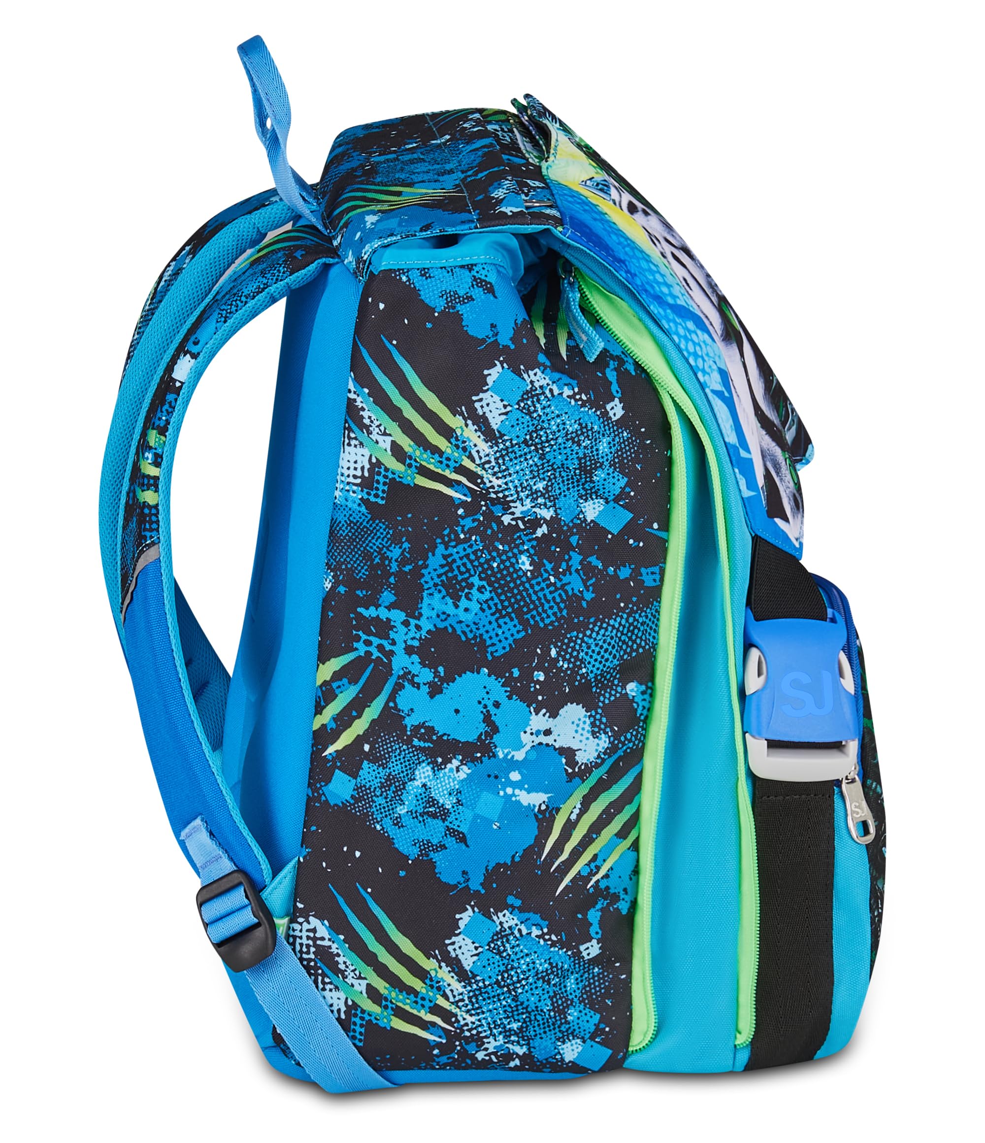 SJ GANG STYLE JAM GANG Zaino Estensibile, Volume Regolabile, Doppio Scomparto, Tasca Porta Borraccia, Scuola e Tempo Libero, Turchese Fluo, Bambini, blu