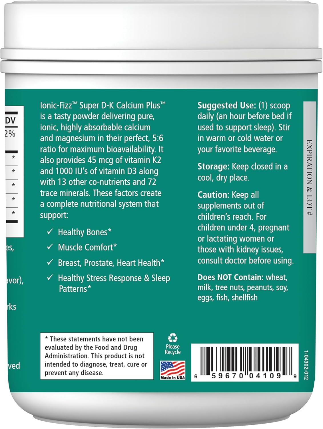 Ionic Fizz Super D-K Calcium Plus by Pure Essence - with Extra Magnesium, Vitamin D3, Vitamin K2 for Strong Bones and Stress Support - Mixed Berry - 14.82oz