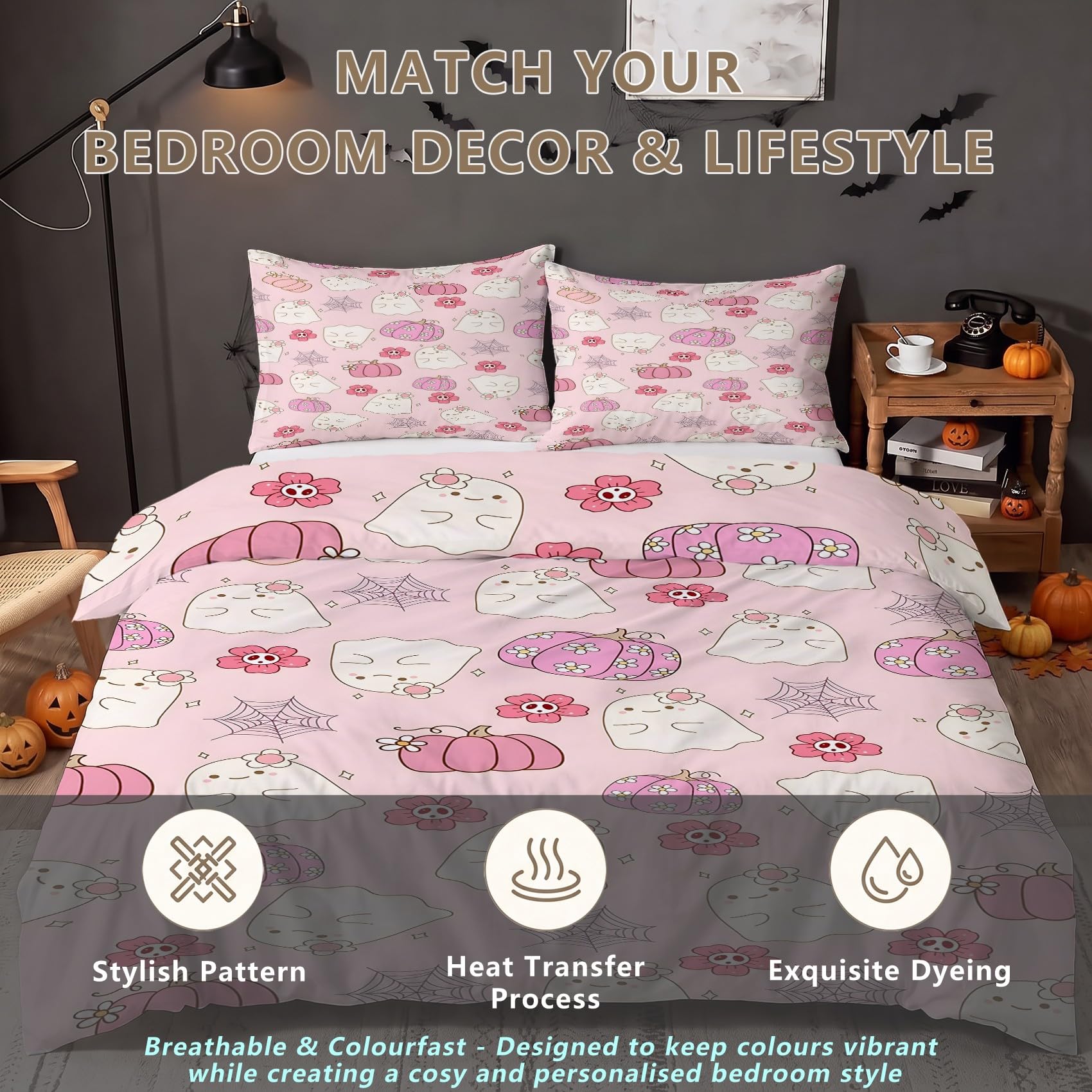 Generisch Rosa Geist Bettwäsche 200x220 3tlg Schlafzimmer Deko