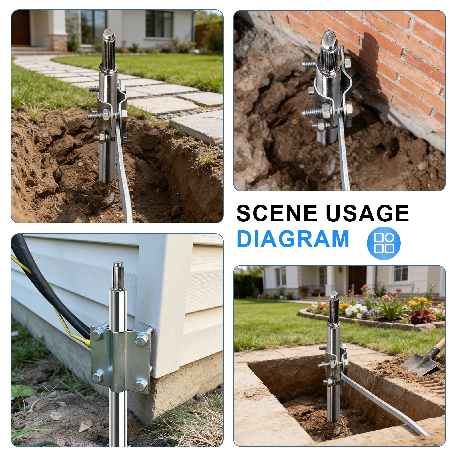 Tiefenerder V4a Set, 3 Stück 1m Tiefenerder Erder Erdung Staberder Ø20mm mit Erdnageleintreiber und Erdungsklemme, Erdungsspieß 1m, Erdungsstab PV Anlage, für den Blitzschutz