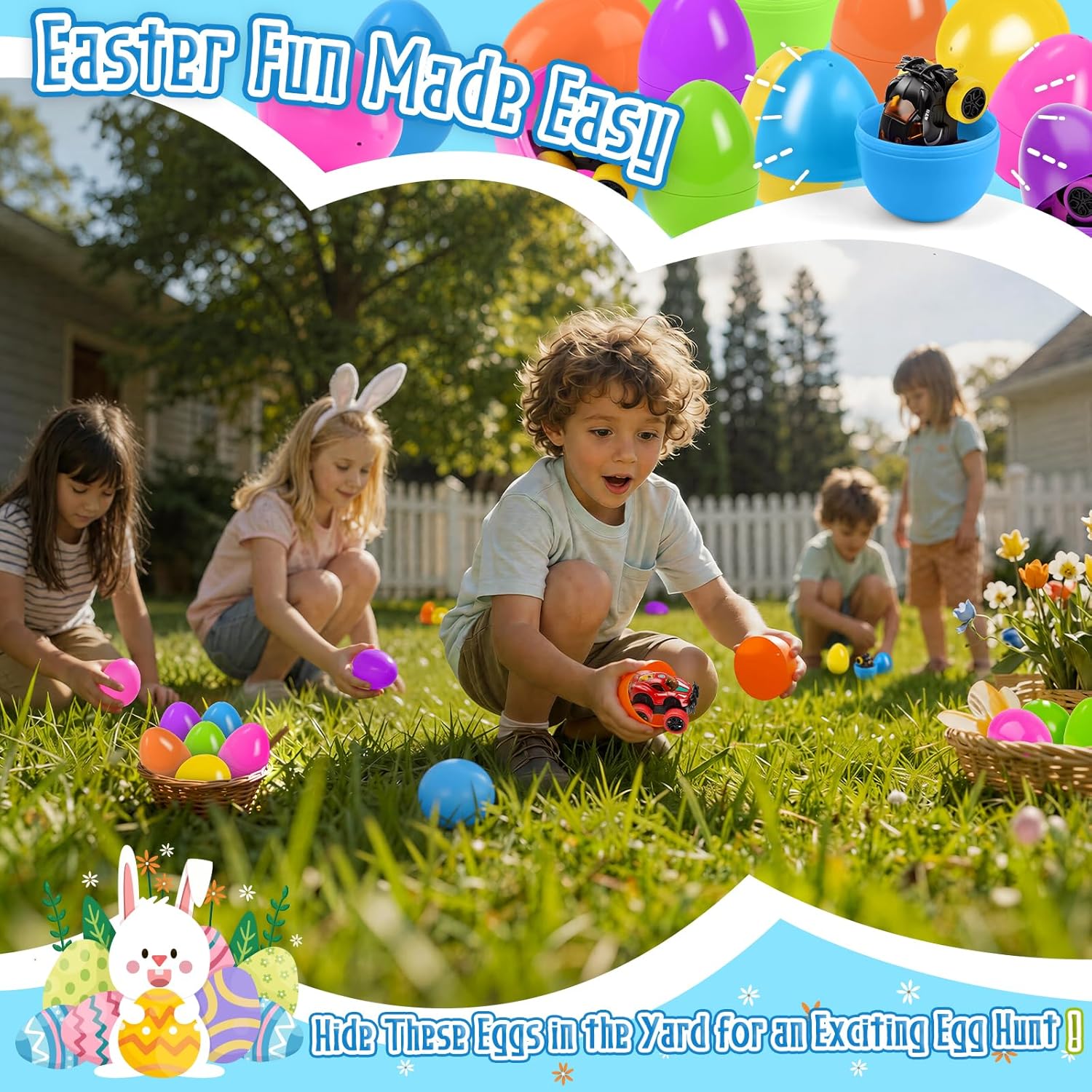 nicknack 12Pcs Prefilled Easter Eggs with Alloy Monster Trucks for Kids Easter Eggs Filled with Pull Back Monster Cars for Easter Egg Hunt Easter Basket Stuffers Cars for Girl Boys Kids Party Favor