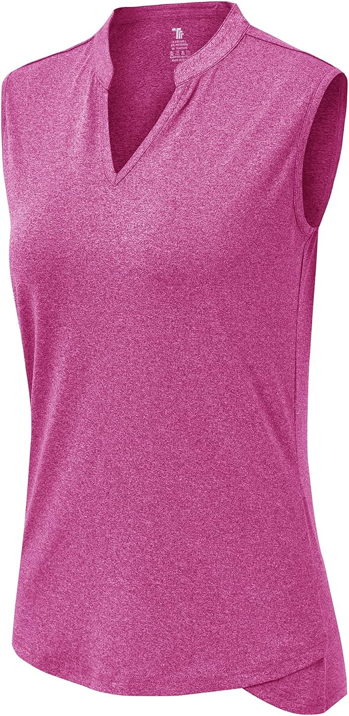 BASUDAM Women's Sleeveless Golf Polo Shirts V-Neck Collarless Tennis Running T-Shirts Quick Dry