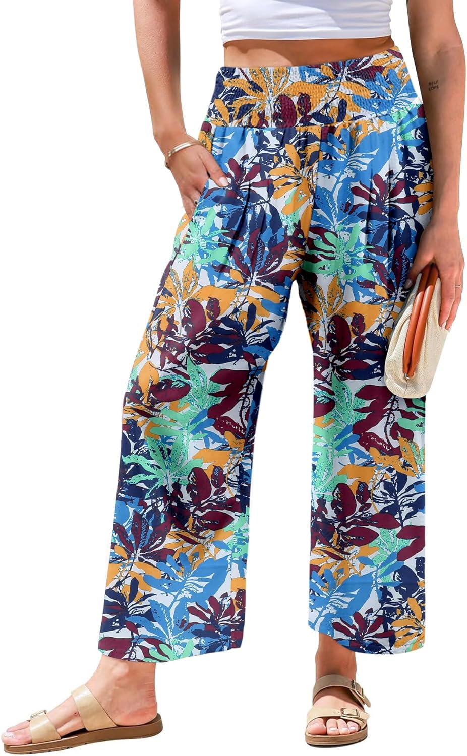 Angerella Women's Wide Leg Pants Casual High Waisted Palazzo Pants Summer Flowy Beach Lounge Trousers with Pockets