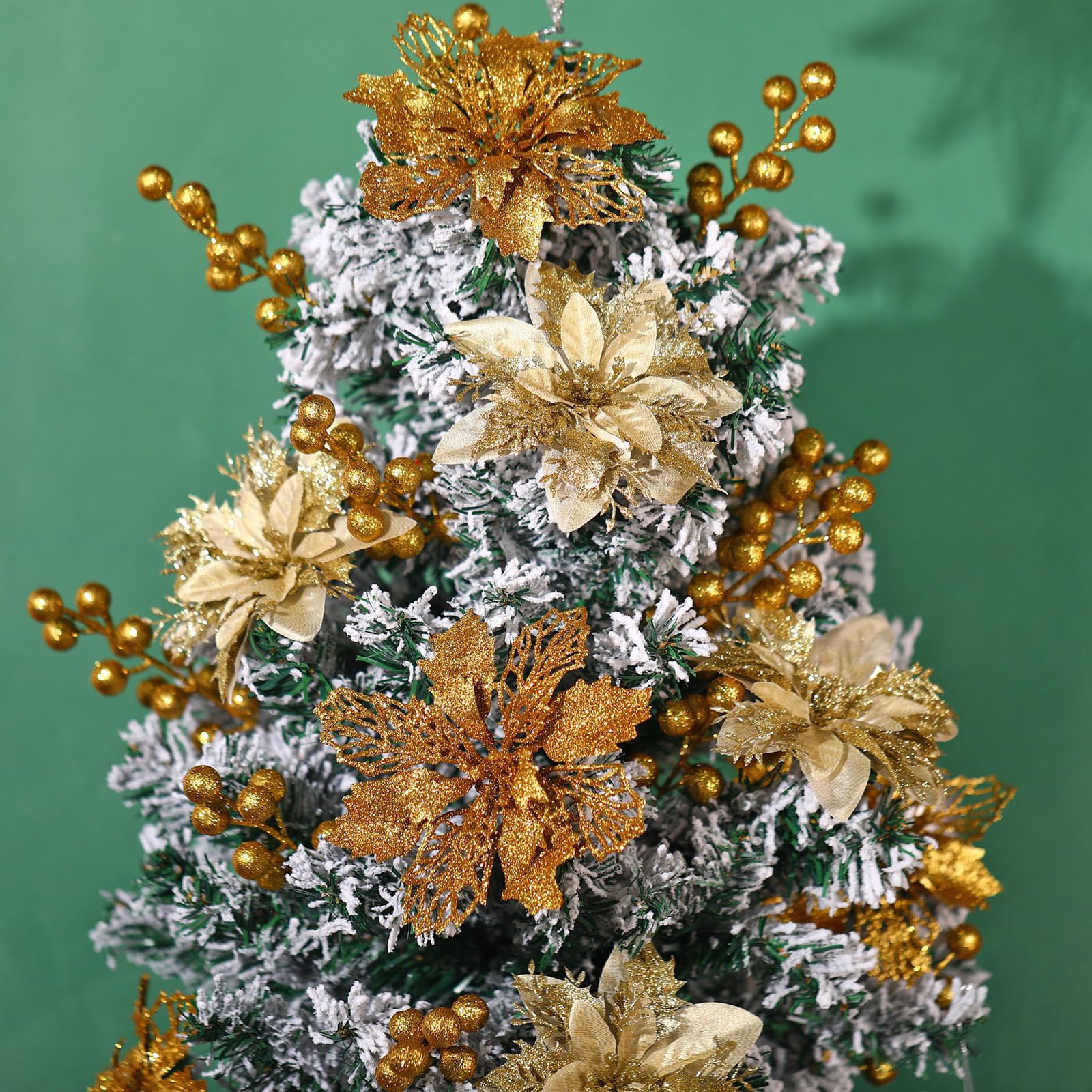 60 piezas de 4 estilos de bayas con purpurina para Navidad, flores artificiales de Pascua para árbol de Navidad, adornos de árbol de Navidad, coronas de Navidad, manualidades, decoración de