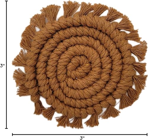 Miniatura 10 de Mokoboho Posavasos de macramé para automóvil, colección Earth Tones, 2 posavasos de algodón boho de 3 pulgadas para portavasos (arena)