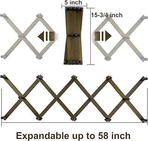 Miniatura 6 de WEBI Perchero de pared de acordeón para pared, perchero de madera expandible montado en la pared, gancho de acordeón para sombreros, gorras, 14