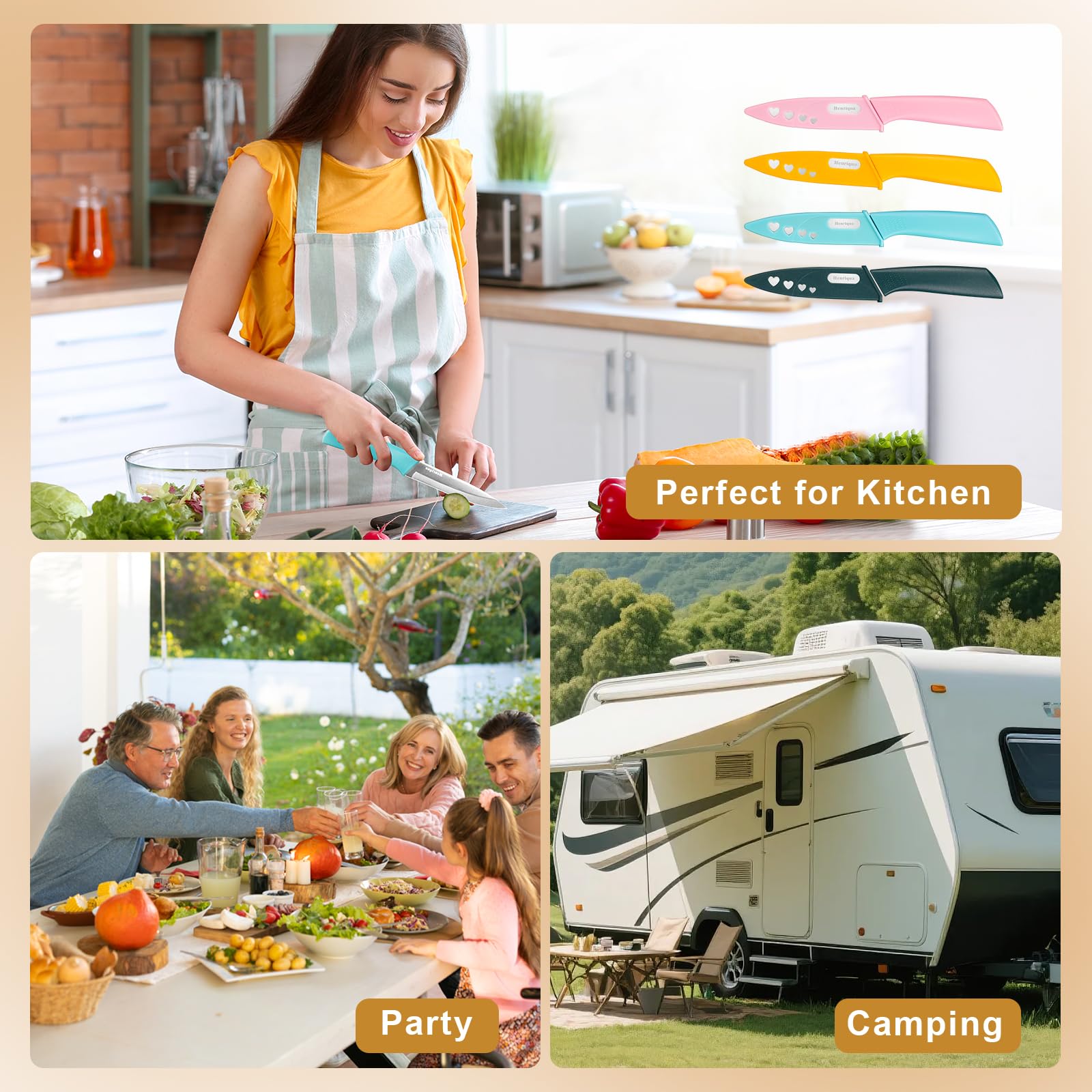 Paring Knife Set of 4, Paring Knives With Cover, 4 inch Small Fruit Knife, Ultra Sharp Kitchen Knives,High Carbon Stainless Steel PP Plastic Handle — Amazon image 5
