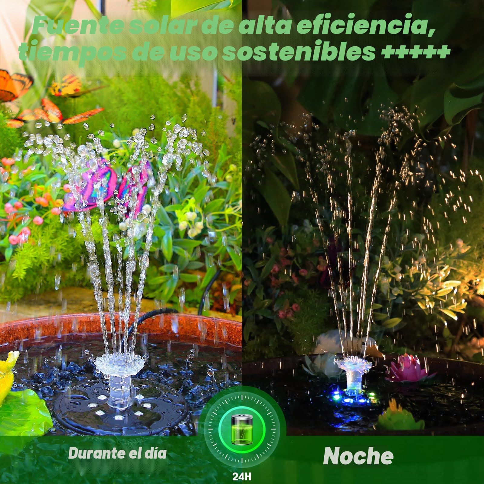 10W LED Fuente Solar Multicolor, Bomba de Agua Solar 3000mAh Batería | Bomba de Estanque Solar DIY con 21 Efectos, Bomba de Agua Solar para Jardín, Circulación de Agua, Piscina