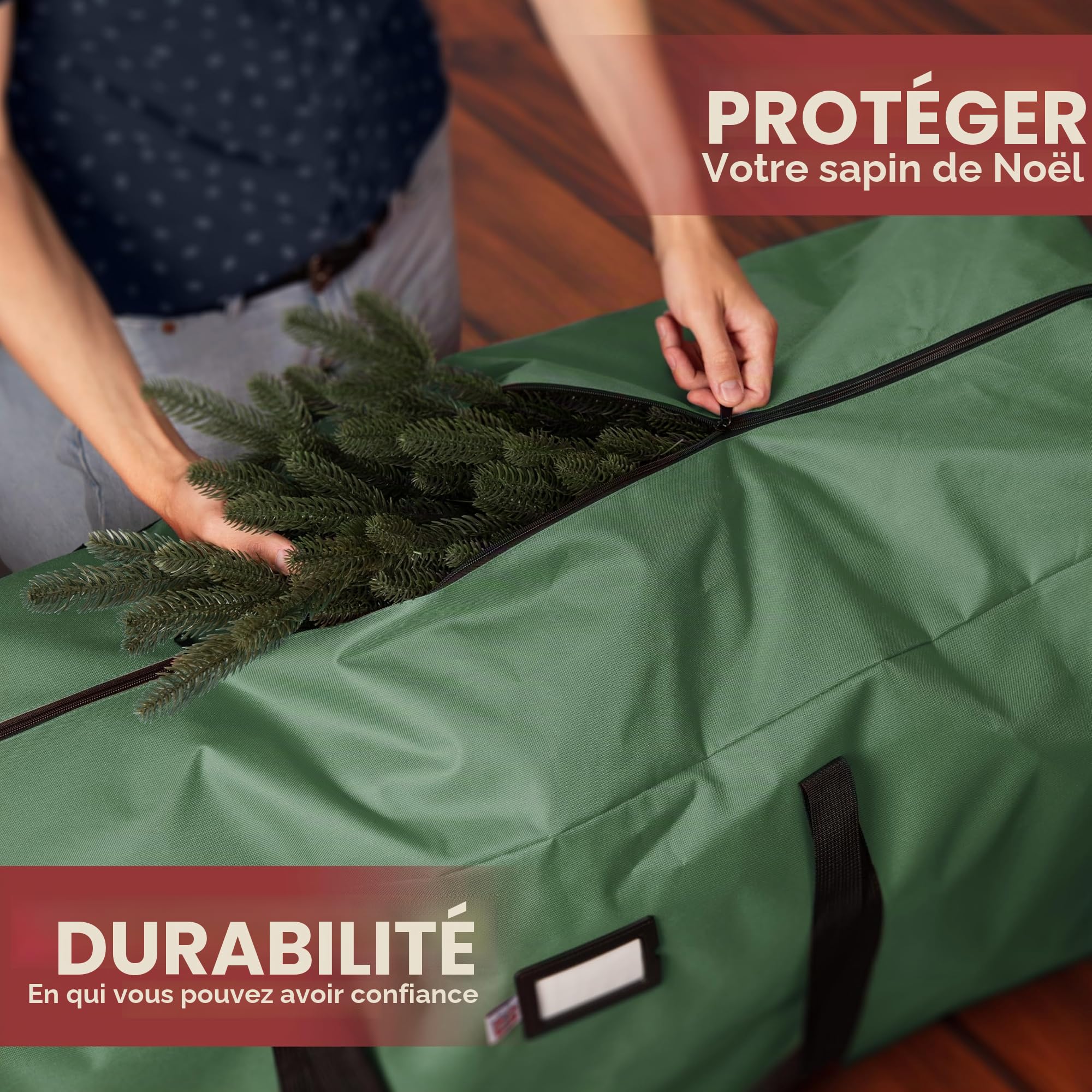 Holiday Cheer Sac de rangement pour sapin de Noël – Sac de rangement robuste pour sapin de Noël artificiel jusqu'à 2,3 m de haut, imperméable avec poignées durables et fermeture éclair – Sac de