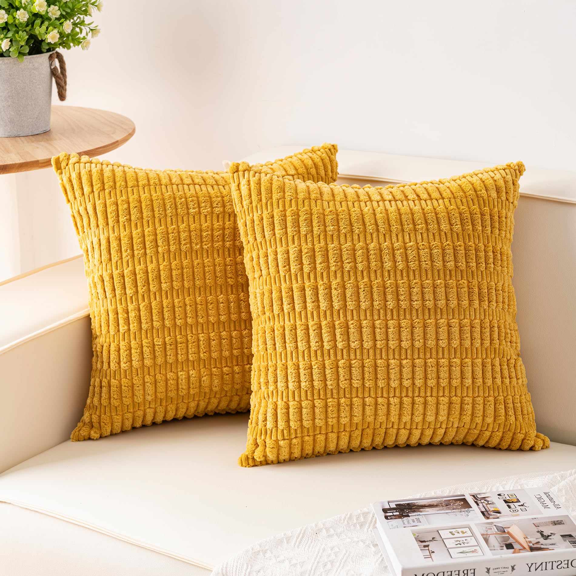 Aegero Pack of 2 Corduroy Decorative Throw Pillow Covers 18x18 InchSoft Boho Striped Pillow Covers Modern Farmhouse Home Decor for Sofa Living Room