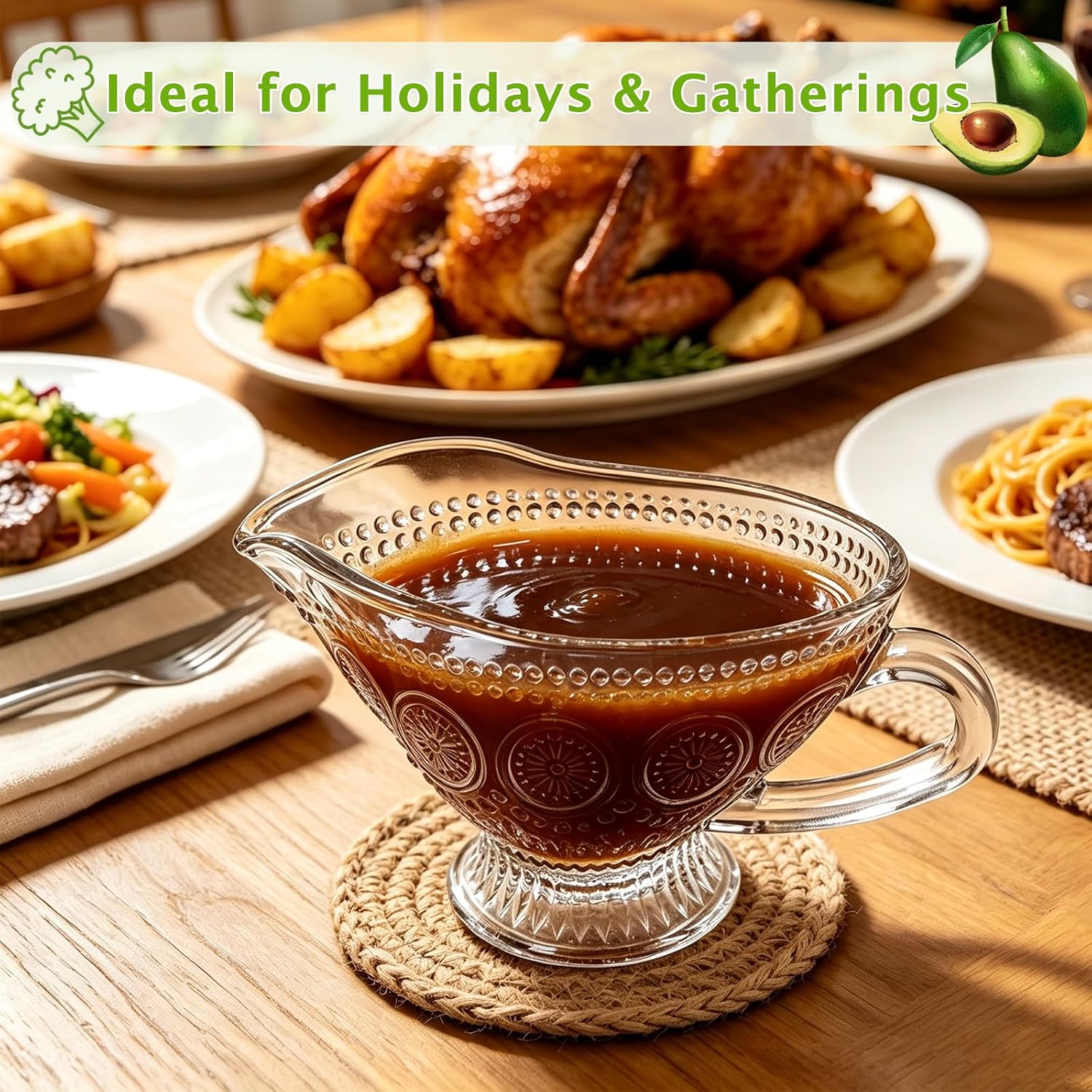 2 Pack 12 Oz Glass Gravy Dish with Handle, Clear Gravy Sauce Boat