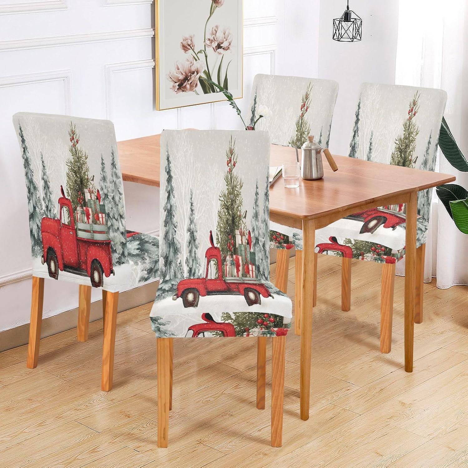 ALAZA Chair Covers for Dining Room, A Red Truck Stretch Chair Cover Sets Chair Protector Removable Washable for Ktichen Restaurant Hotel
