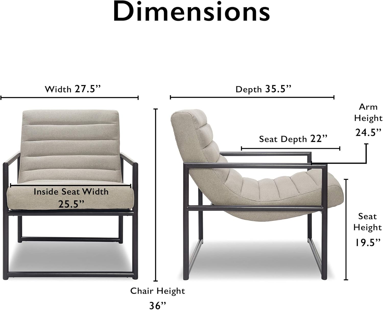 Tommy Hilfiger Dawson Contemporary Armchair, Modern Upholstered Accent Chair with Dark Metal Frame, Beige