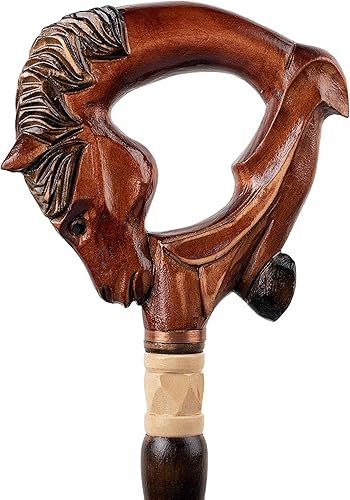 Sorrel Horse Walking Stick - Handmade Wooden Cane for Gift - Carved Hiking Baston