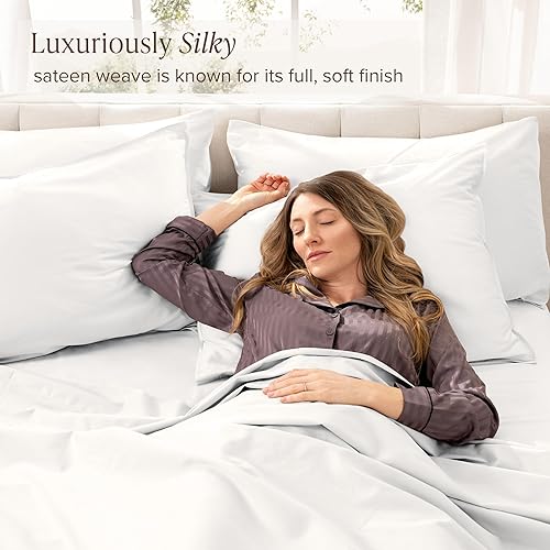 Miniatura 4 de Bare Home Juego de sábanas 100% algodón orgánico tamaño King dividido - 400 hilos - Tejido de satén suave - Transpirable y refrescante - Juego de