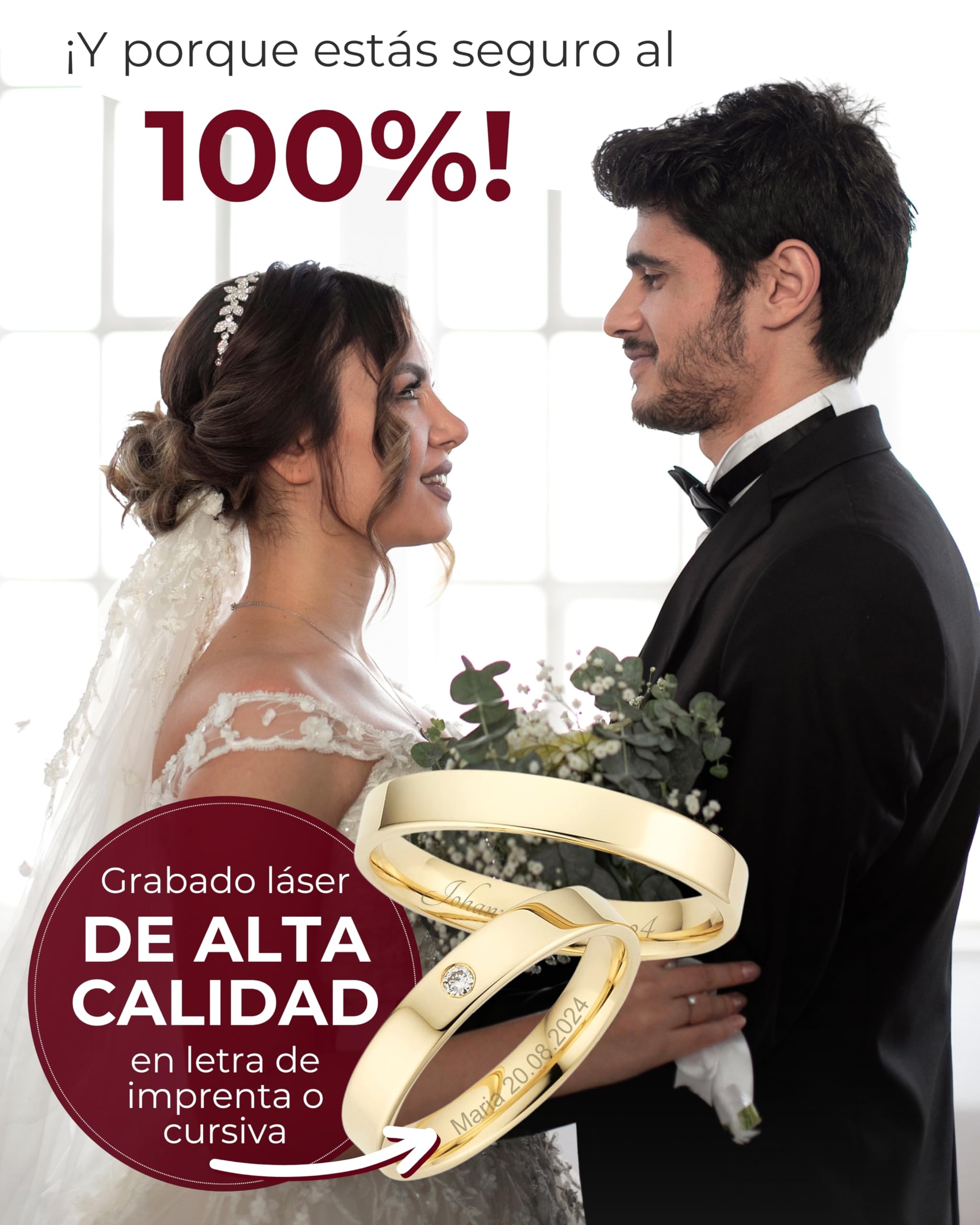 123traumringe Alianzas de oro amarillo de 8 quilates (333) | Anillos de pareja con diamante y estuche | Alianzas grabables de 3 mm de ancho y 1,3 mm de grosor | Tallas 50-72 mm | P18