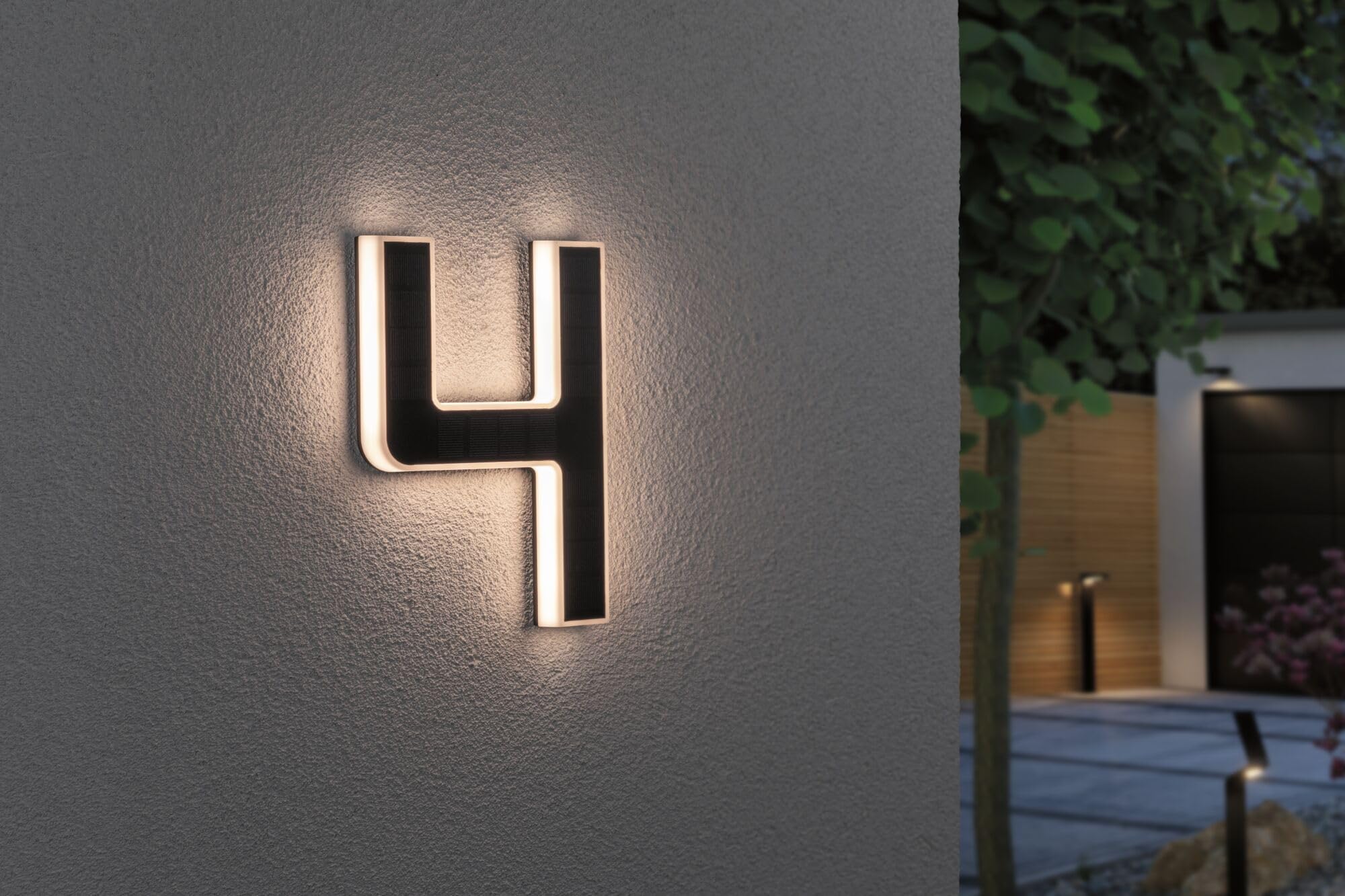 Paulmann 79845 LED Solar Hausnummer 4 IP44 Warmweiß Akku wechselbar incl. 1x0,2 Watt Solarleuchte Schwarz Solarlampe Kunststoff Solarlicht 3000 K