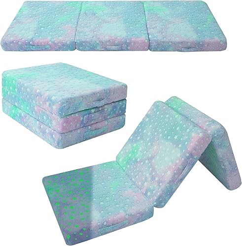 MeMoreCool Colchón plegable para niños, tapete para siesta de 57 x 22 pulgadas para dormir y guardería, colchón portátil de tres pliegues para futón