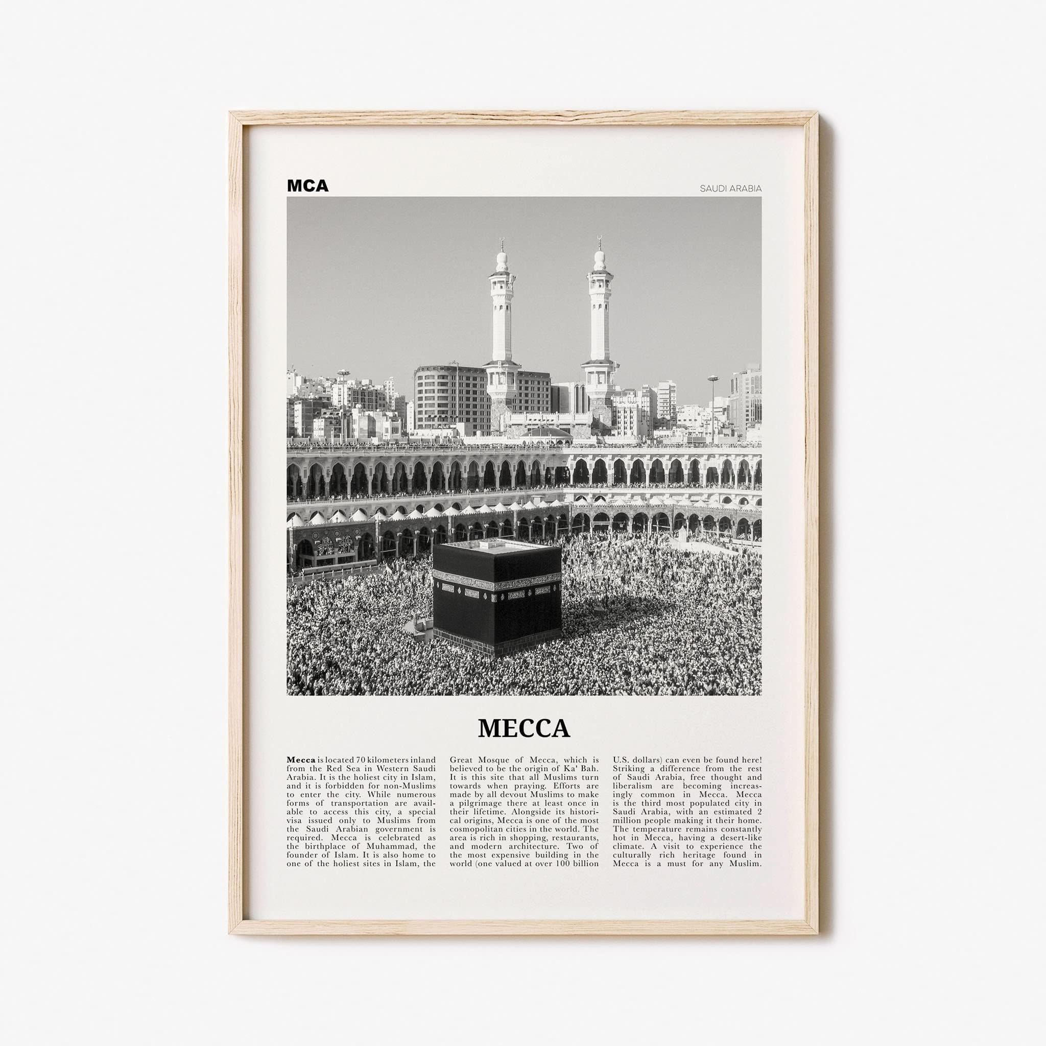 Violet Art US Mecca Print Black and White, Mecca Wall Art, Mecca Poster, Mecca Photo, Saudi Arabia, Makkah al-Mukarramah, مكة بكة مكة المكرمة Unframed #2565