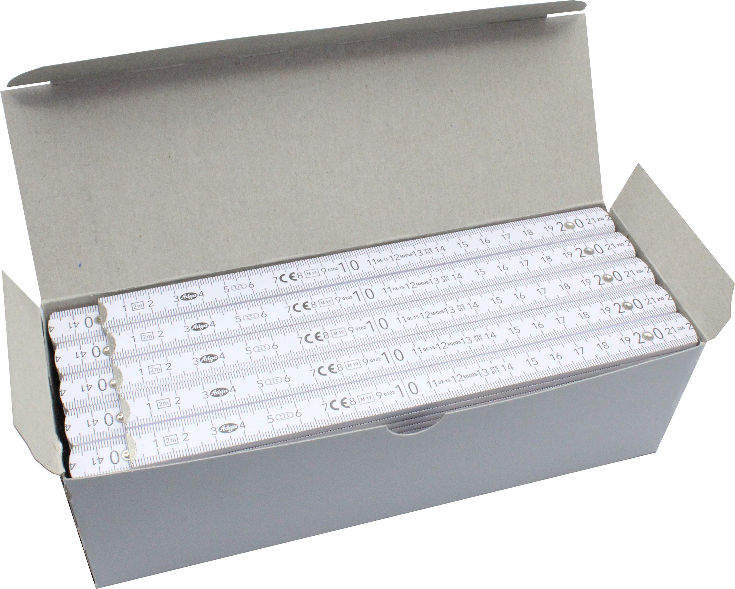 Adga 250 Plus Lot de 20 règles pliantes 2 m avec verrouillage d'angle de 90°/180° et échelle d'angle (30°/45°/60°/75°/90°) - Adga 250 plus - En bois de hêtre - Blanc sans impression publicitaire