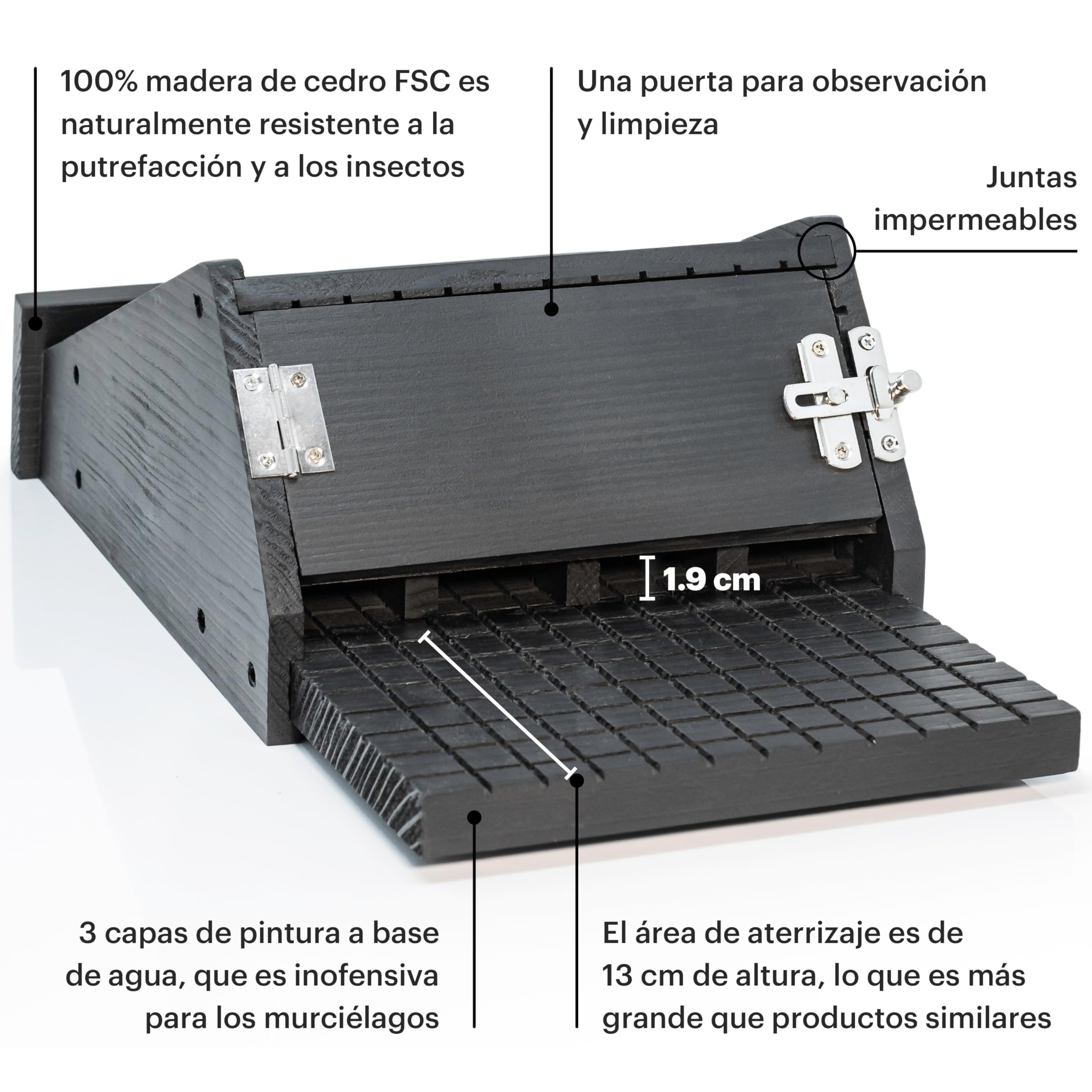 WHITEHORSE Casa De Muciélagos - Caja para Murciélagos De 4 Compartimentos - Apoya A Los Murciélagos Y Disfruta De Un Jardín Más Saludable con Menos Mosquitos (Negro)