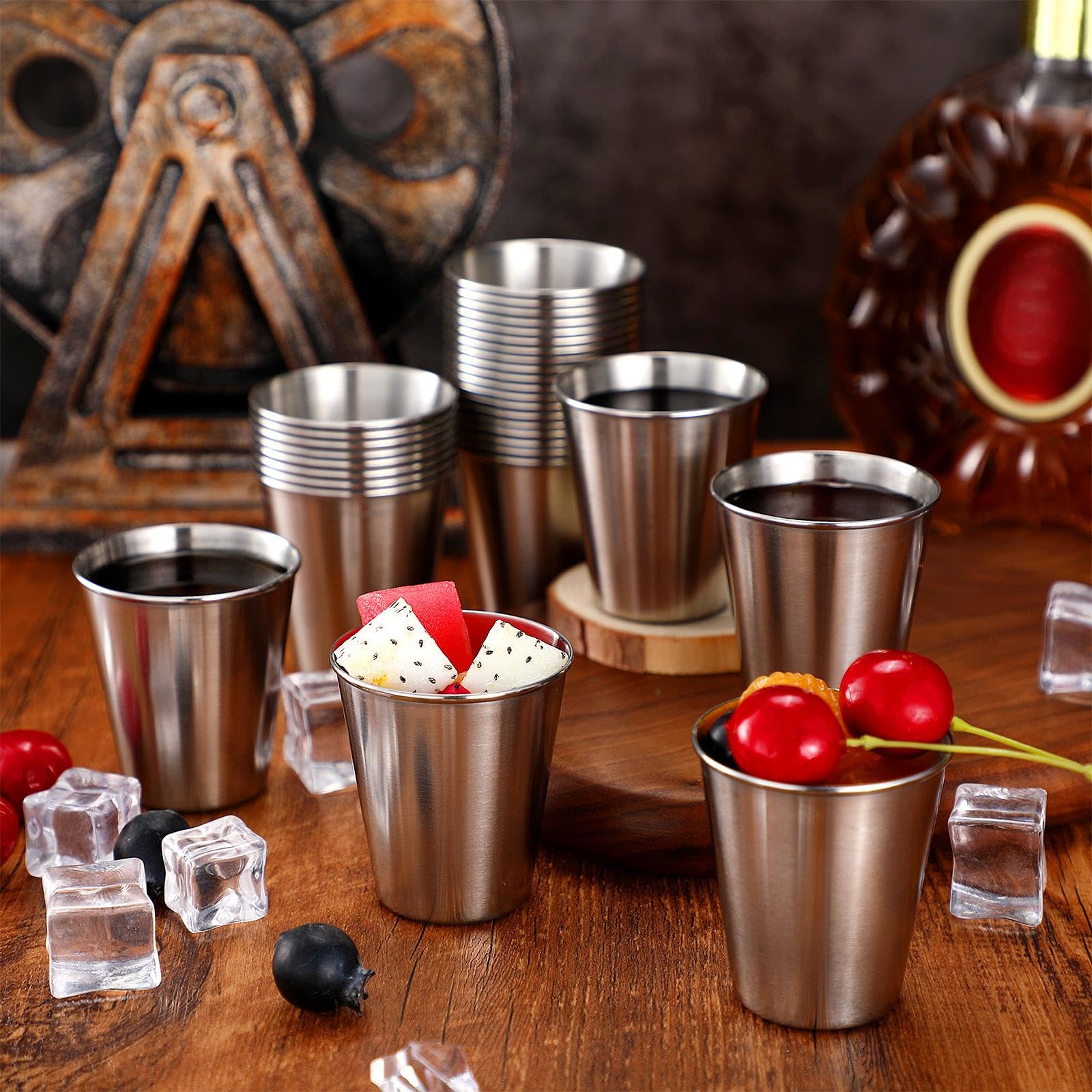 100 vasos de chupito de acero inoxidable de 2 onzas, vasos de metal pequeños irrompibles para espresso, whisky, bar, hogar, restaurante, camping, barware de regalo