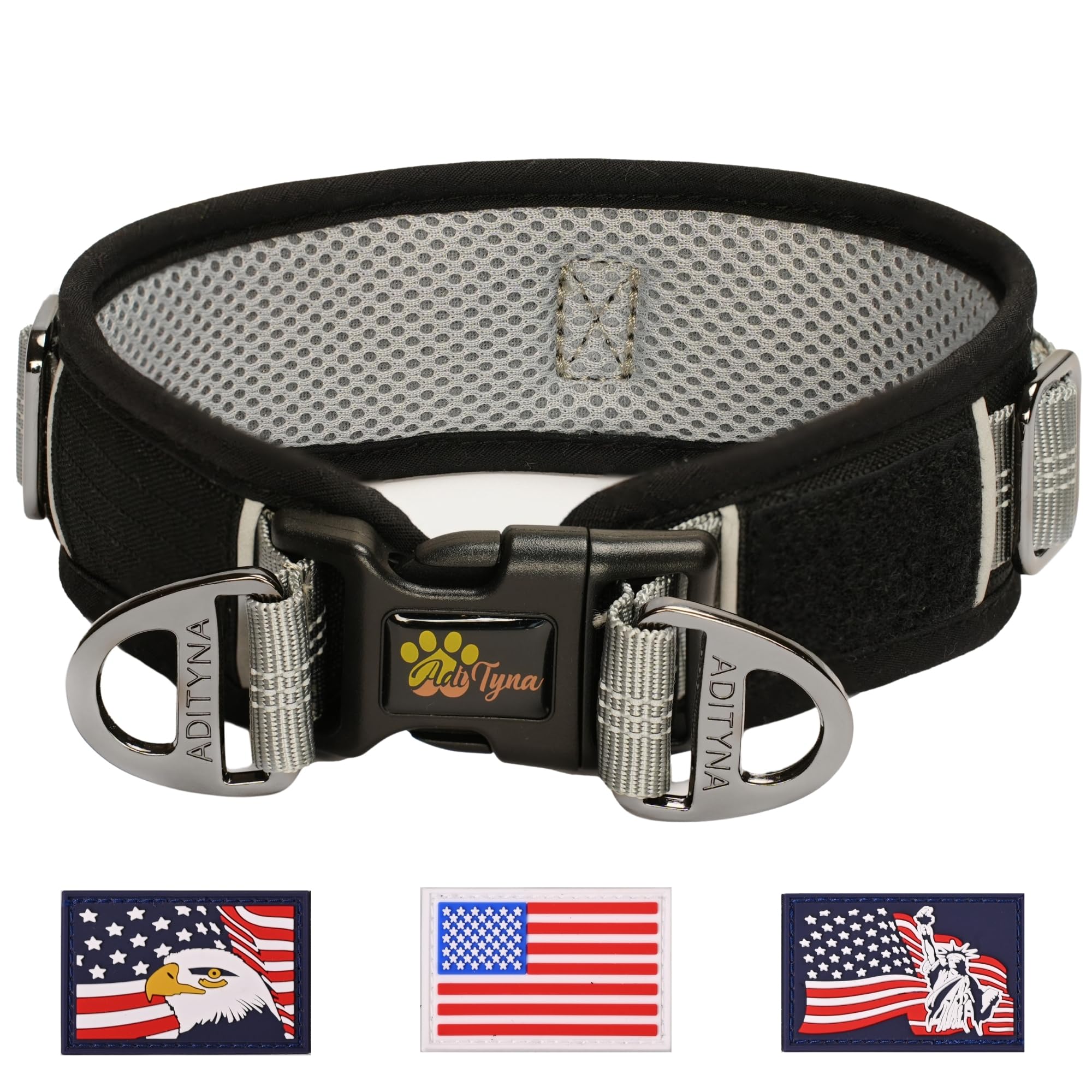 ADITYNA - 2-inch Wide Adjustable Dog Collars for Extra-Large Dogs - Reflective Trim and Double D-Ring for Safety (Black, Extra-Large: Fits Neck 24-30 inches)