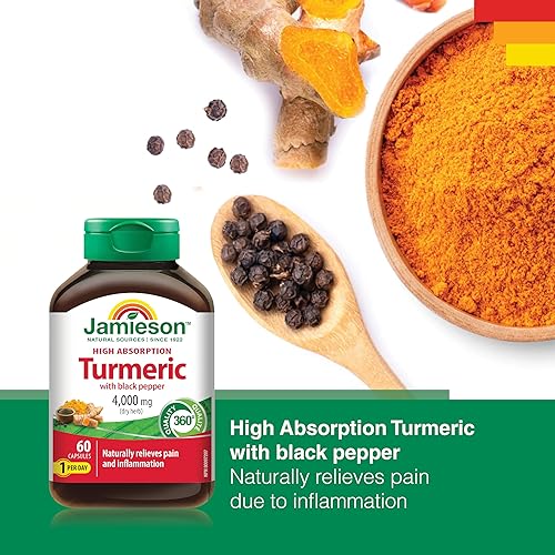 Miniatura 5 de Jamieson Cúrcuma de curcumina de alta absorción con pimienta negra 4.000 mg (hierba cruda), 60 cápsulas
