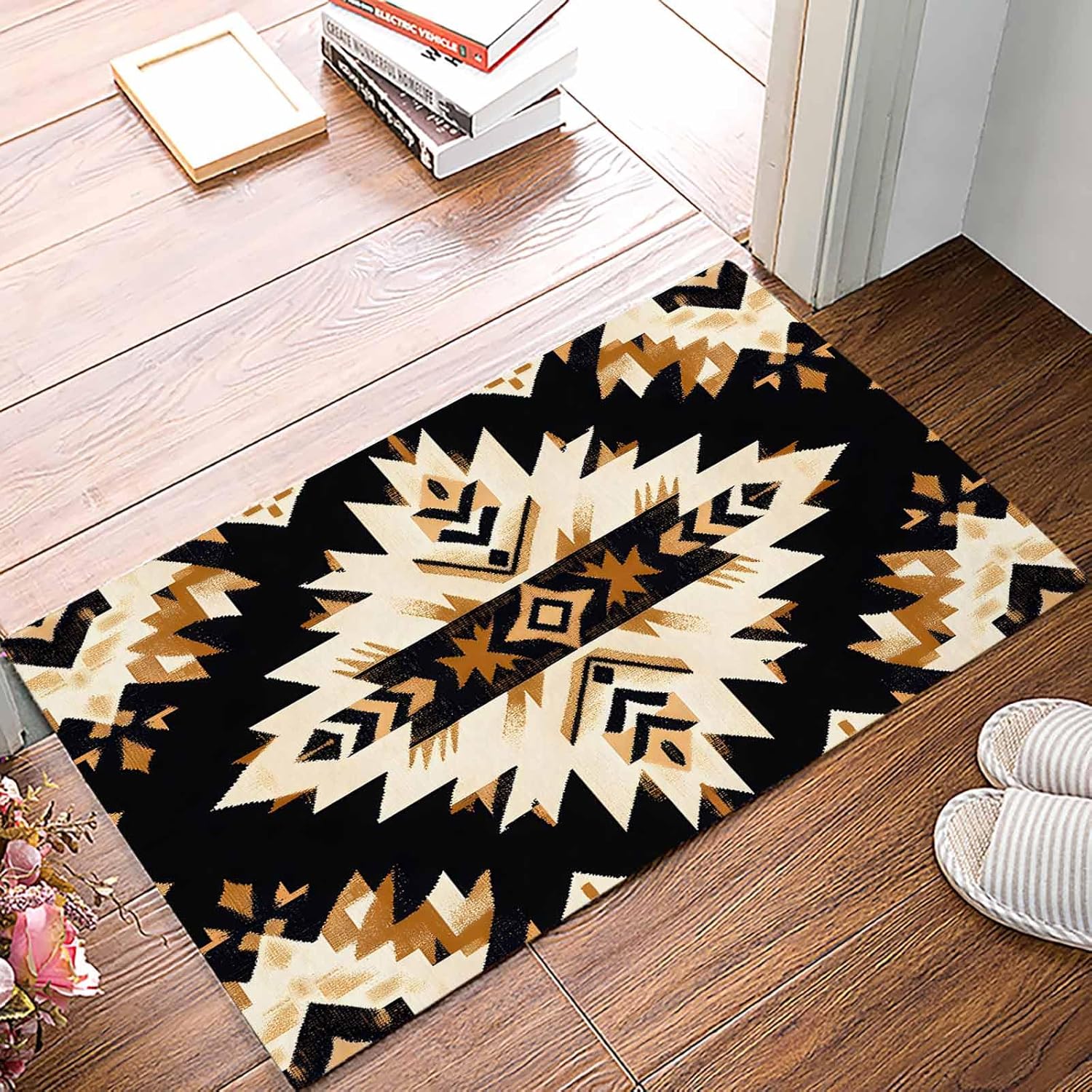 Vintage Entrance Floor Mat Personalized Doormat, Geometric Welcome Door Mat, Low Profile Non Slip Entry Rugs for Kitchen Bathroom Home Front Decor, 16x24in