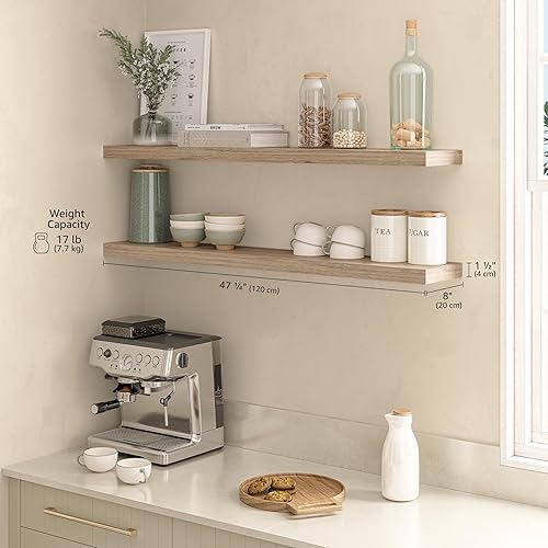 Vista 3 de Ballucci Floating Shelves for Wall, 48" Wood Wall Shelf Set of 2, with Invisible Brackets for Bathroom, Living Room, Bedroom, Kitchen, Nursery, 8