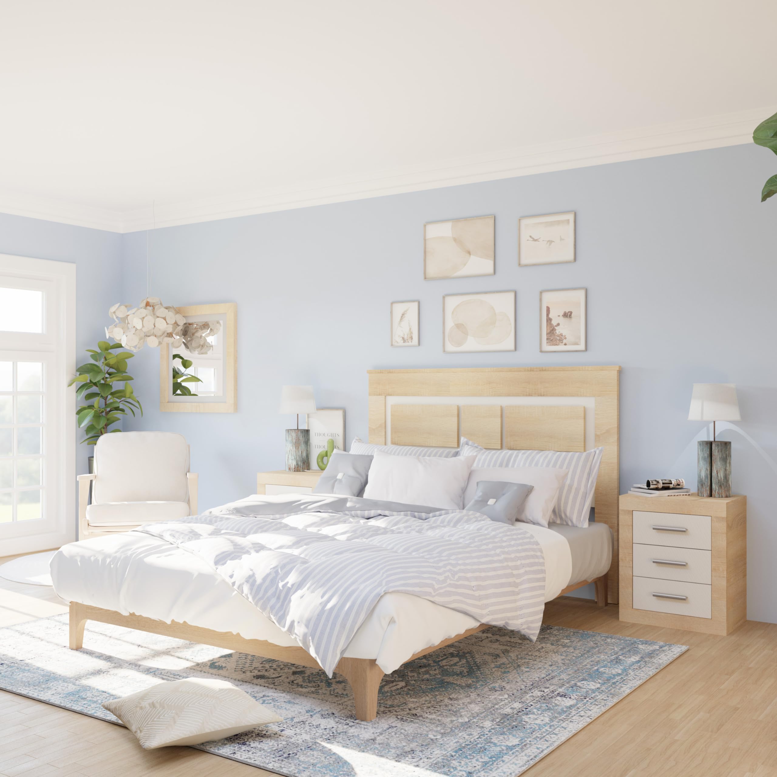 duehome | Cabezal para Cama de Matrimonio, cabecero Modelo Kira, Color Cambria y Blanco, Medidas: 160 cm (Ancho) x 119,3 cm (Alto) x 3,8 cm (Fondo)