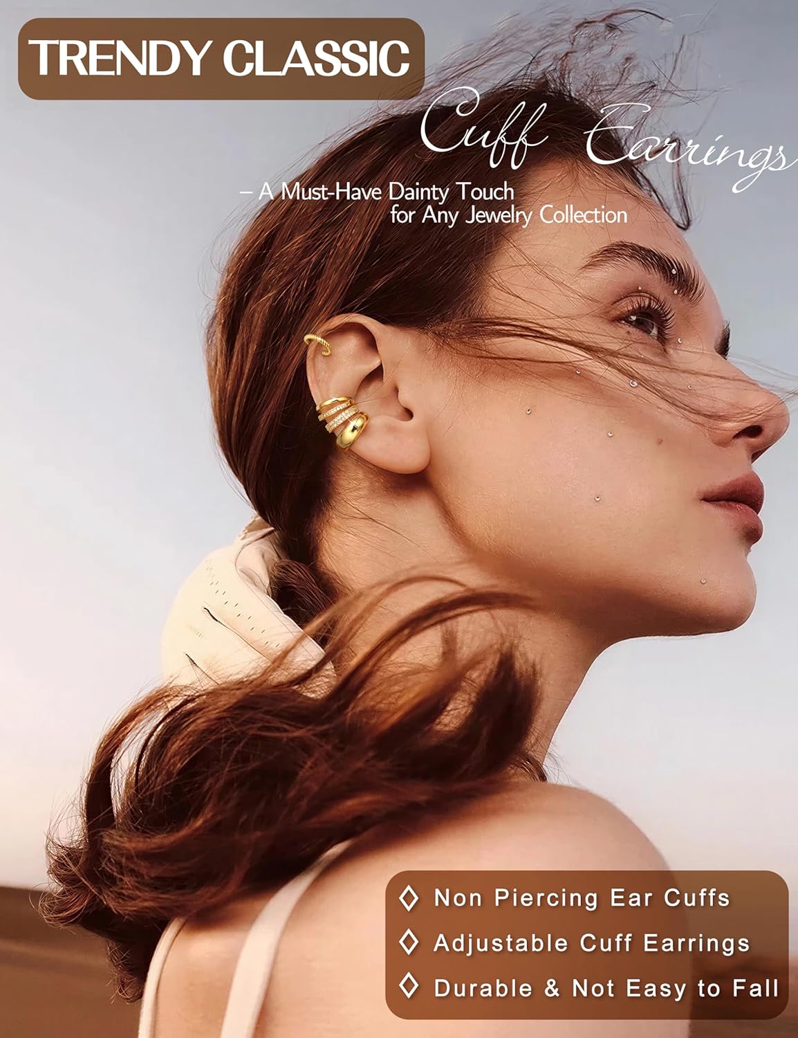 𝟒 𝐏𝐚𝐢𝐫𝐬 Ear Cuffs Non Piercing - 14K Gold Plated Ear Cuff Earrings for Women Trendy Ear Cuff for Non Pierced Ears Clip On Carrtilage Earring Lightweight Adjustable Fake Earrings Set - Image 3