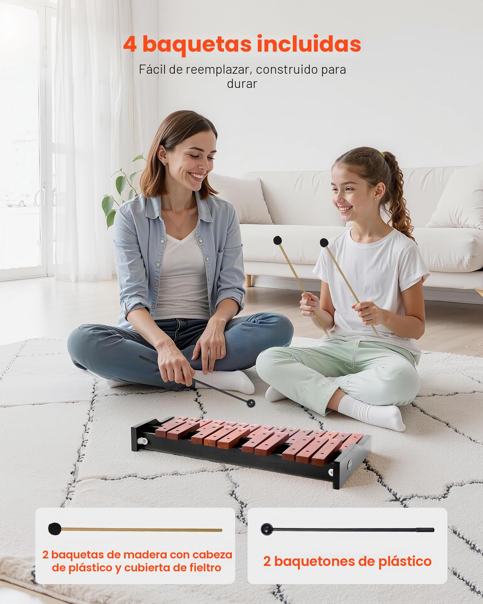 VEVOR Xilófono Glockenspiel 25 Notas, Instrumento de Percusión Profesional de Madera, con 4 Mazos y Bolsa de Transporte, para Aprender Música, Practicar e Interpretar Canciones Pop, Amplio Rango
