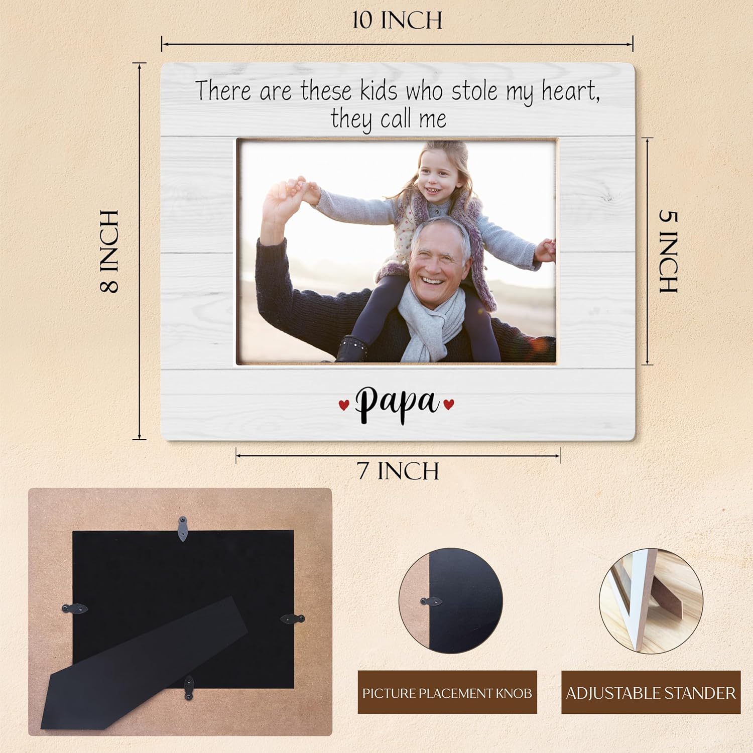 Papa Gifts Picture Frame 5x7, Gifts for Papa Frame, Birthday Gift for Dad Daddy from Son Daughter, Father Gift Picture Photo Frames for Tabletop Desk Decor - Image 6