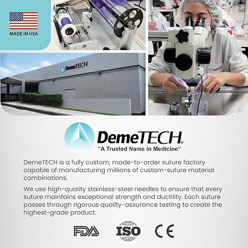 Miniatura 5 de DEMETECH DemeLON - Sutura de monofilamento de nailon no absorbible, DFS-2, 0.748 in, círculo 38, aguja de corte inverso, tamaño USP 4-0, 18